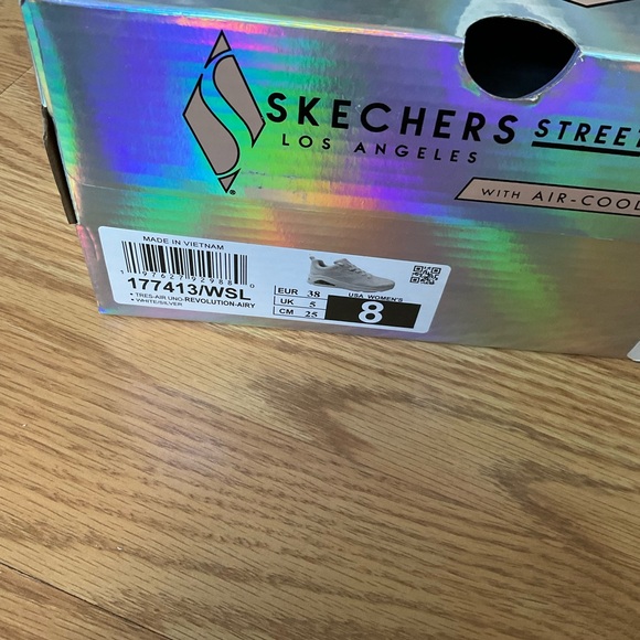 Womens SKECHERS  Tres-Air Uno Revolution Airy, White/Silver Mesh Sneakers Size 8 - Picture 7 of 7